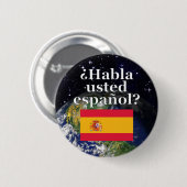 君は話スペインのかスペインの。国旗と地球 缶バッジ (正面&裏面)