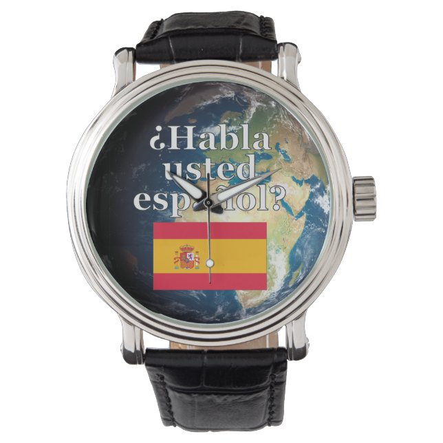君は話スペインのかスペインの。国旗と地球 腕時計 (正面)