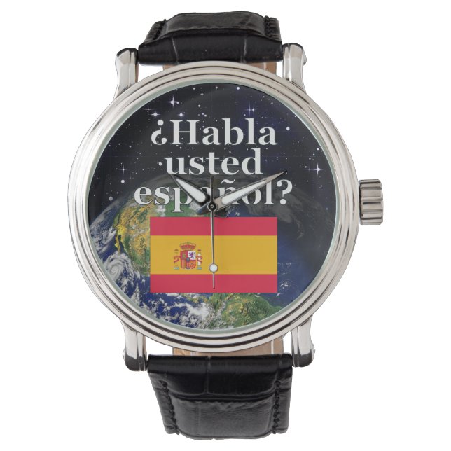 君は話スペインのかスペインの。国旗と地球 腕時計 (正面)