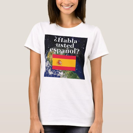 君は話スペインのかスペインの。国旗と地球 Tシャツ (正面)
