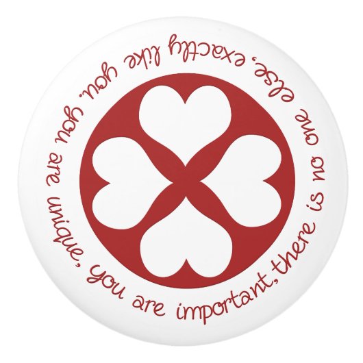 君前向きは赤いハートだユニーク セラミックノブ (正面)