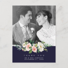 君結婚の写真感謝していはがきネイビーフローラ シーズンポストカード
