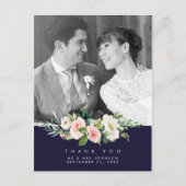 君結婚の写真感謝していはがきネイビーフローラ シーズンポストカード (正面)