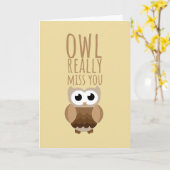 君考えのおもしろいフクロウ離れンの別れ カード (黄色い花)