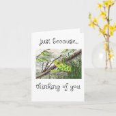 君考えのグリーンカエルの芸術 カード (黄色い花)