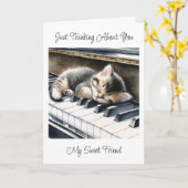 君考えの事 |かわいい子ネコonピアノ鍵 カード (黄色い花)