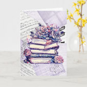 君考えの事 |ヴィンテージブックとバラ カード (黄色い花)