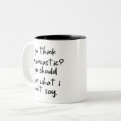 君考えは皮肉だな、ユーモア・ギャグ ツートーンマグカップ (正面左)