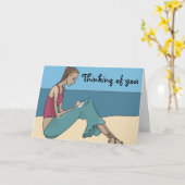 君考えるのビーチの女の子 カード (黄色い花)