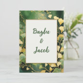 吟子葉金ゴールド結婚式招待状 招待状 (スタンド正面)