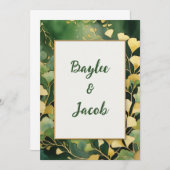 吟子葉金ゴールド結婚式招待状 招待状 (正面/裏面)