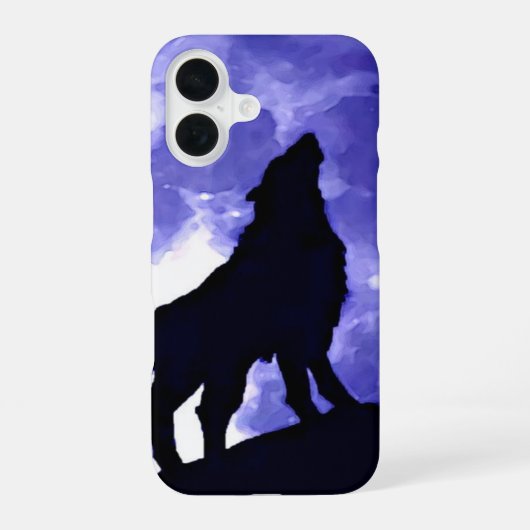 吠えるオオカミと満月 iPhone 16ケース (裏面)