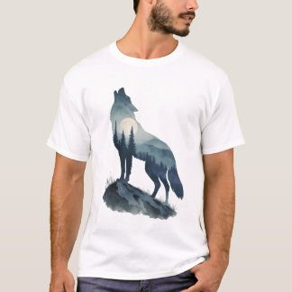 吠えるオオカミのシルエット - 自然 Tシャツ