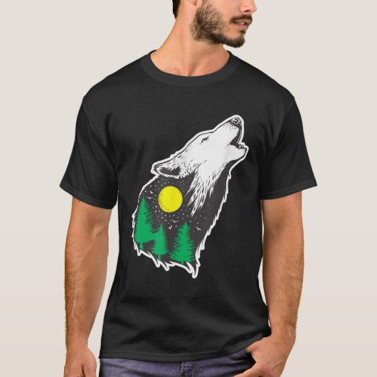吠えるオオカミの月の森 環境保護 Tシャツ (正面)