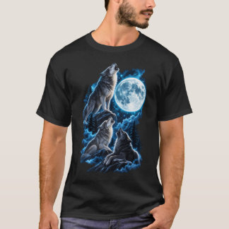 吠えるオオカミ フルムーン ウォールアート - オオカミの群れ Tシャツ