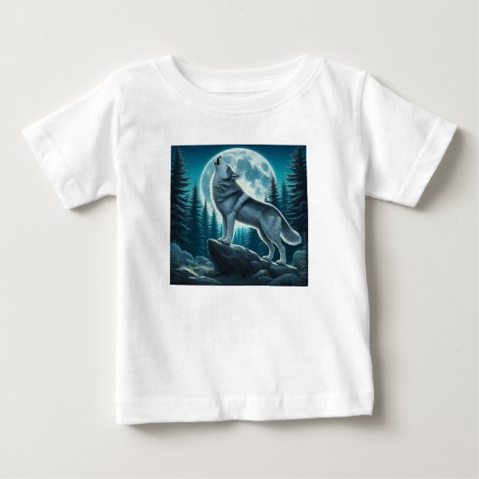 吠えるオオカミ ベビーTシャツ (正面)