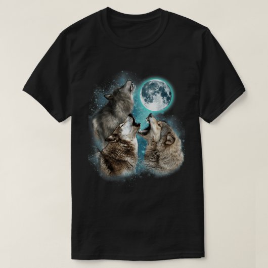 吠えるオオカミ 満月 森林の夜 アートTシャツ Tシャツ (デザイン正面)