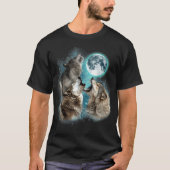 吠えるオオカミ 満月 森林の夜 アートTシャツ Tシャツ (正面)