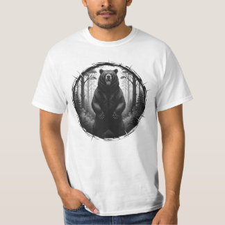 吠えるクマのイラスト – 荒野の森グラフィックT Tシャツ