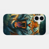 吠えるトラの月夜のジャングル iPhone 16ケース (裏面横)