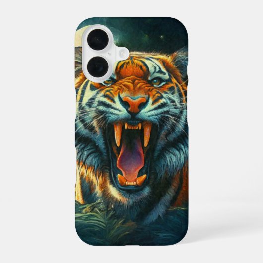 吠えるトラの月夜のジャングル iPhone 16ケース (裏面)