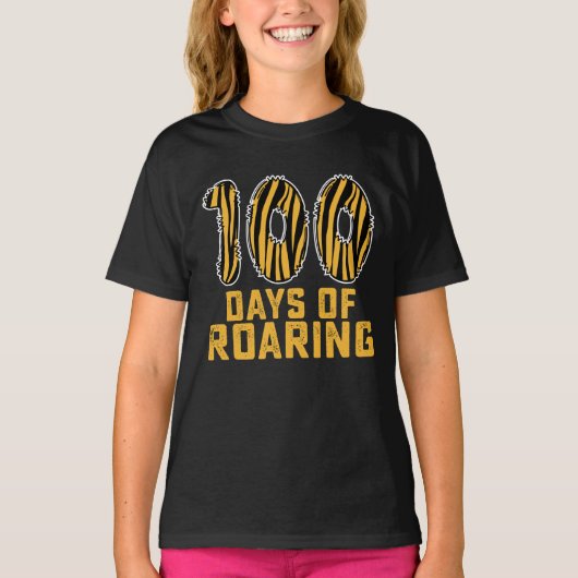 吠えるトラ100日おもしろ100日目 学校 Tシャツ (正面)
