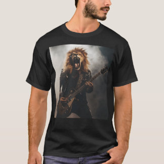 吠えるライオンのギタリスト ロックスターTシャツ Tシャツ