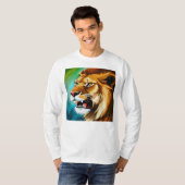 吠えるライオン横向き肖像画-57566 Tシャツ (正面フル)