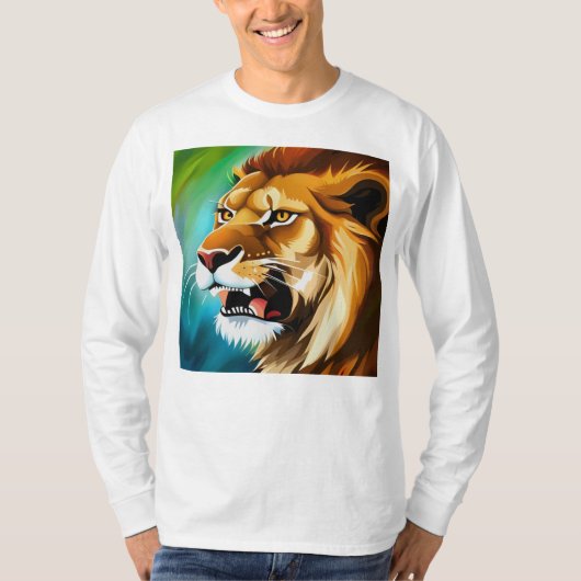 吠えるライオン横向き肖像画-57566 Tシャツ (正面)