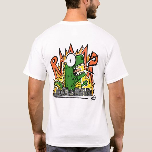 吠える恐竜のキャラクター Tシャツ (裏面)