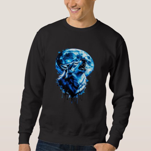 吠える月の狼タトゥーTシャツ — Blue Ink Dream, Mys スウェットシャツ (正面)