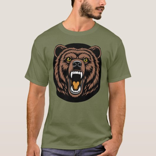 吠える熊の力のエンブレム Tシャツ (正面)