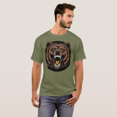 吠える熊の力のエンブレム Tシャツ (正面フル)