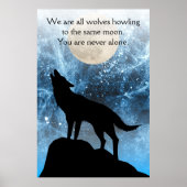 吠える狼の満月 青黒 カスタム名言 ポスター (正面)
