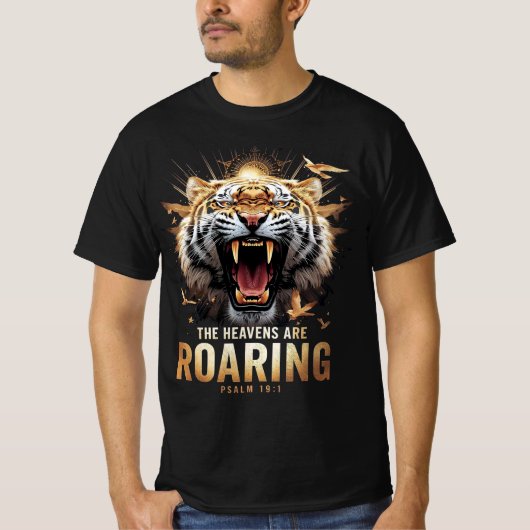 吠える虎の信仰Tシャツ 天は語っている Tシャツ (正面)