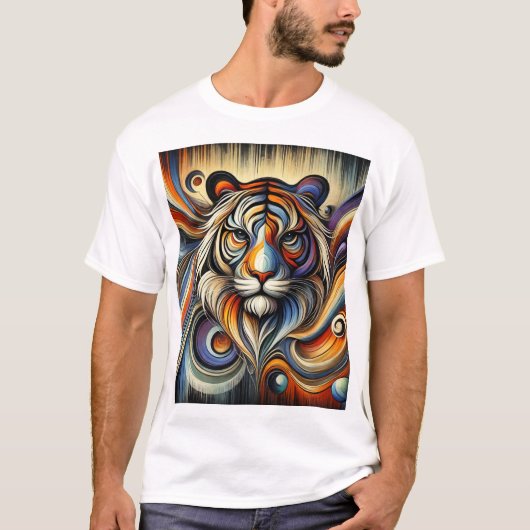 「吠え威厳のあるる、抽象芸術の混乱状態の中の獅子」 Tシャツ (正面)