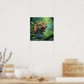 吠え素晴らしるヒョウ絵画の野生動物 ポスター (キッチン)