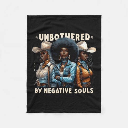 否定的な魂に無関心なメラニン女性のカーボーイブラック フリースブランケット (正面)