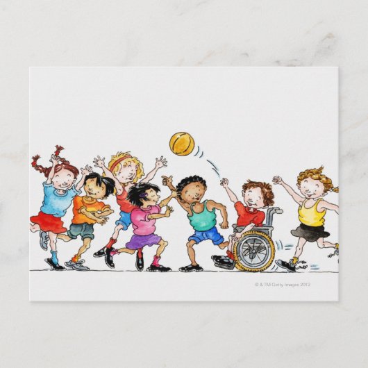 含む子どものグループのイラストレーション ポストカード (正面)