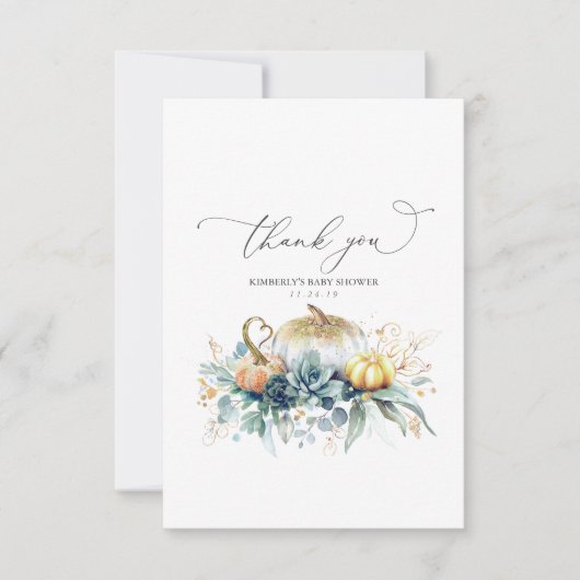 吸汁及びカボチャの赤ちゃんシャワーありがとう サンキューカード (正面)