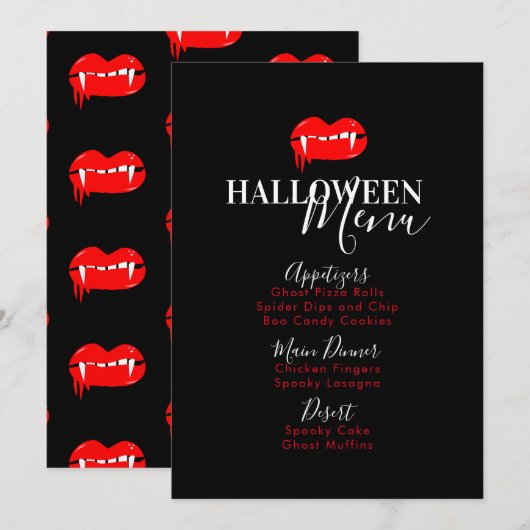 吸血鬼の唇の血 ハロウィン 誕生日パーティーメニュー シーズンカード (正面/裏面)