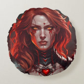 吸血鬼の女性と火災スカル、1枕に2デザイン ラウンドクッション (正面)