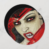 吸血鬼の顔のハロウィンの誕生会 招待状 (正面/裏面)