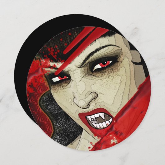 吸血鬼の顔のハロウィンの誕生会 招待状 (正面/裏面)