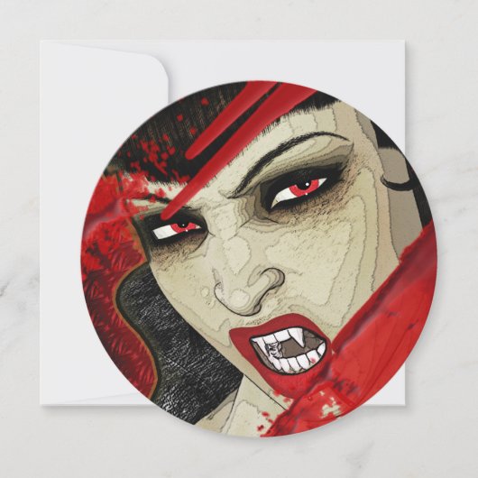 吸血鬼の顔のハロウィンの誕生会 招待状 (正面)