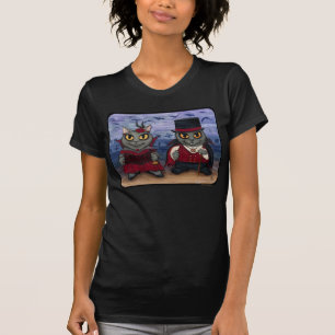 吸血鬼猫のカップルのゴシック様式墓地のファンタジーの芸術Shi Tシャツ
