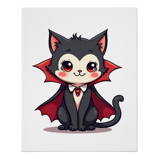 吸血鬼猫 - 愛らしいハロウィン ペットTシャツ ポスター (正面)