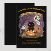 吸血鬼黒猫のハロウィンパーティー招待状 招待状 (正面/裏面)