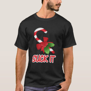 吸It Candy Cane Girl Christmas棒つきキャンデー恋人C Tシャツ