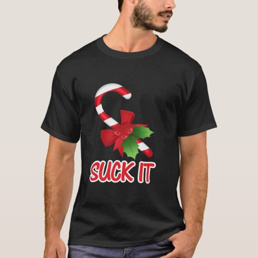 吸It Candy Cane Girl Christmas棒つきキャンデー恋人C Tシャツ (正面)